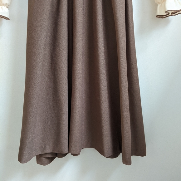 Vtg 70s/80s Brown/Cream Frilled Ruffled Boho Dress - Picture 5 of 12